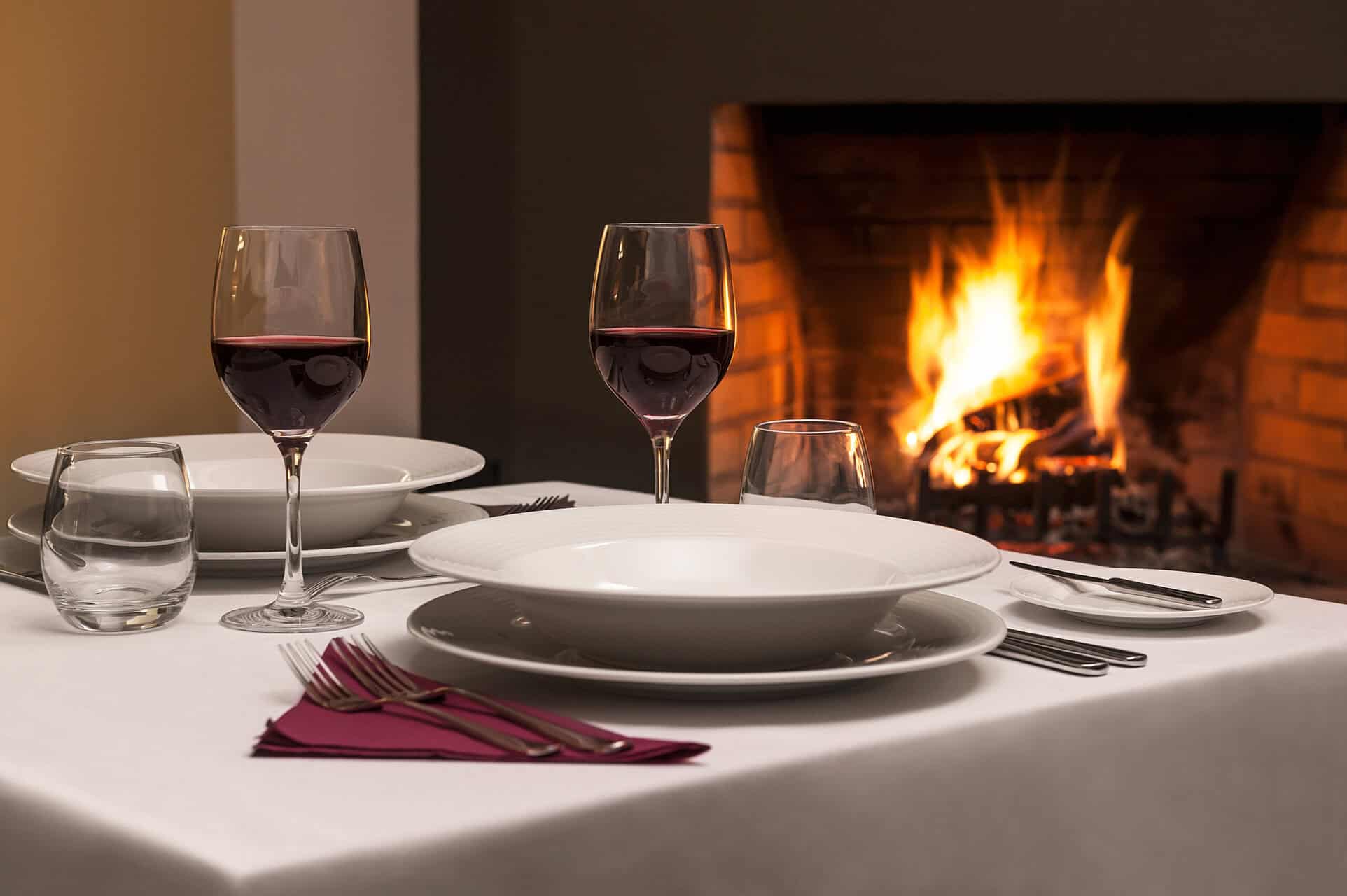 warm restaurant fireplace dining
