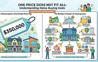 Infographic showing why one home price does not fit all with the varying costs that make up a monthly mortgage payment